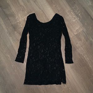 She and Sky Black Long Sleeve Lace Dress